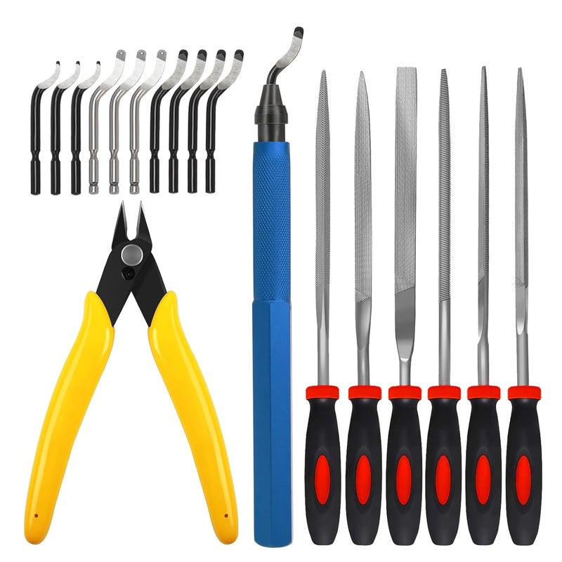 VASTOOLS Deburring Tool for 3D Printer,18pcs,10pc Multiuse Blades Removing Burr,6Pcs Needle File,Micro Wire Cutter for 3D Print, Plastic Models - Image 1